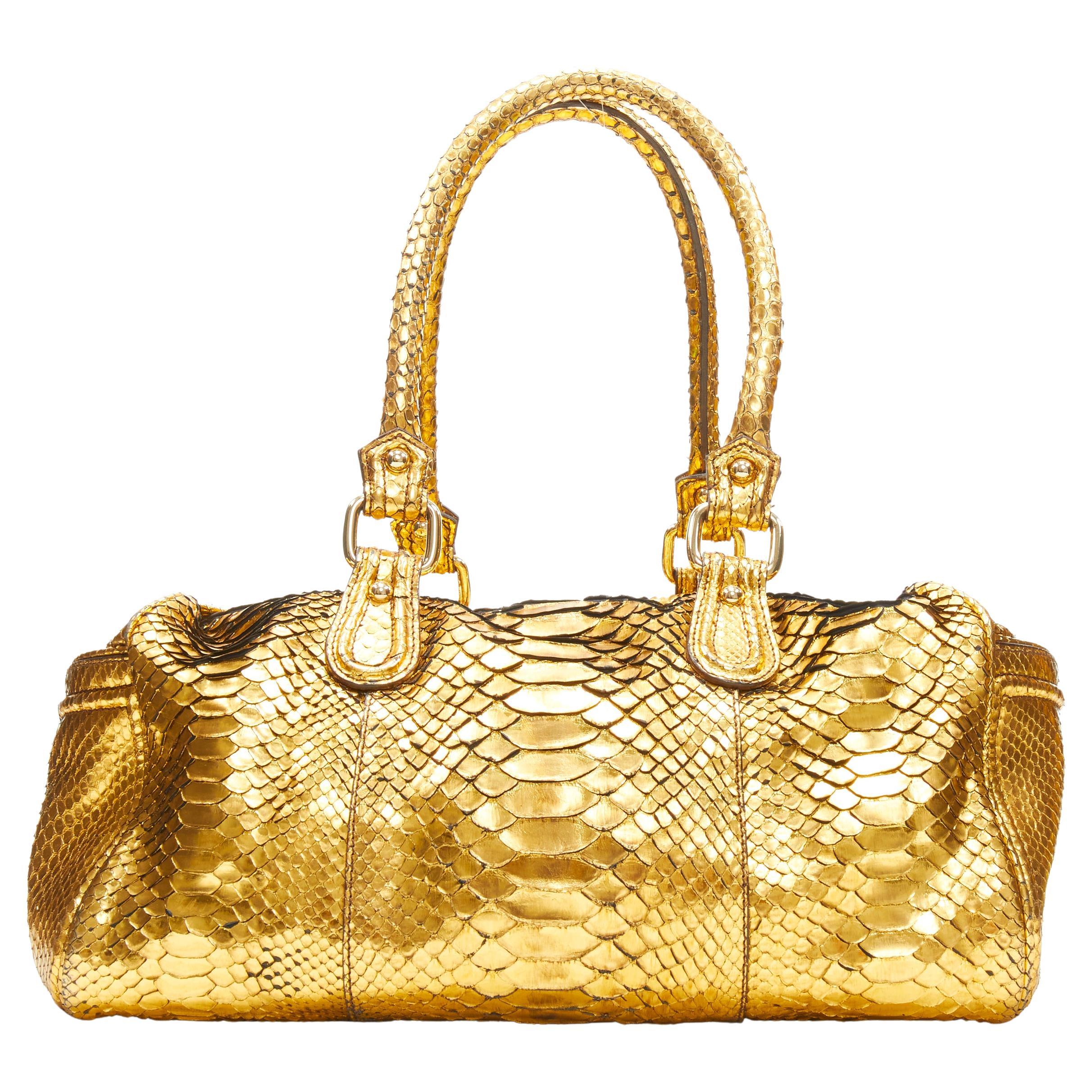 ZAGLIANI Metallic goldfarbene Duffel-Boston-Tasche aus Leder mit Henkel