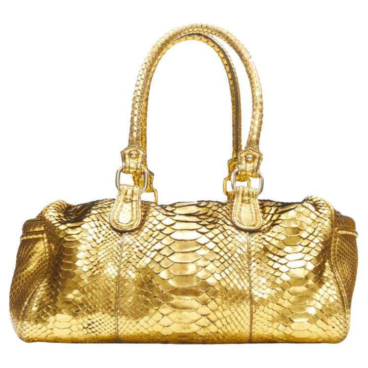 ZAGLIANI bolso duffel boston de cuero escamado dorado metalizado con asa superior