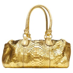 ZAGLIANI metallic gold scaled leather top handle duffel boston bag