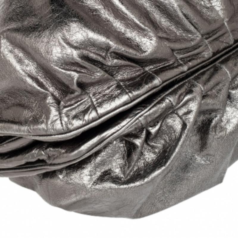 Zagliani Metallic Grey Pewter Satchel In Good Condition In Dubai, Al Qouz 2