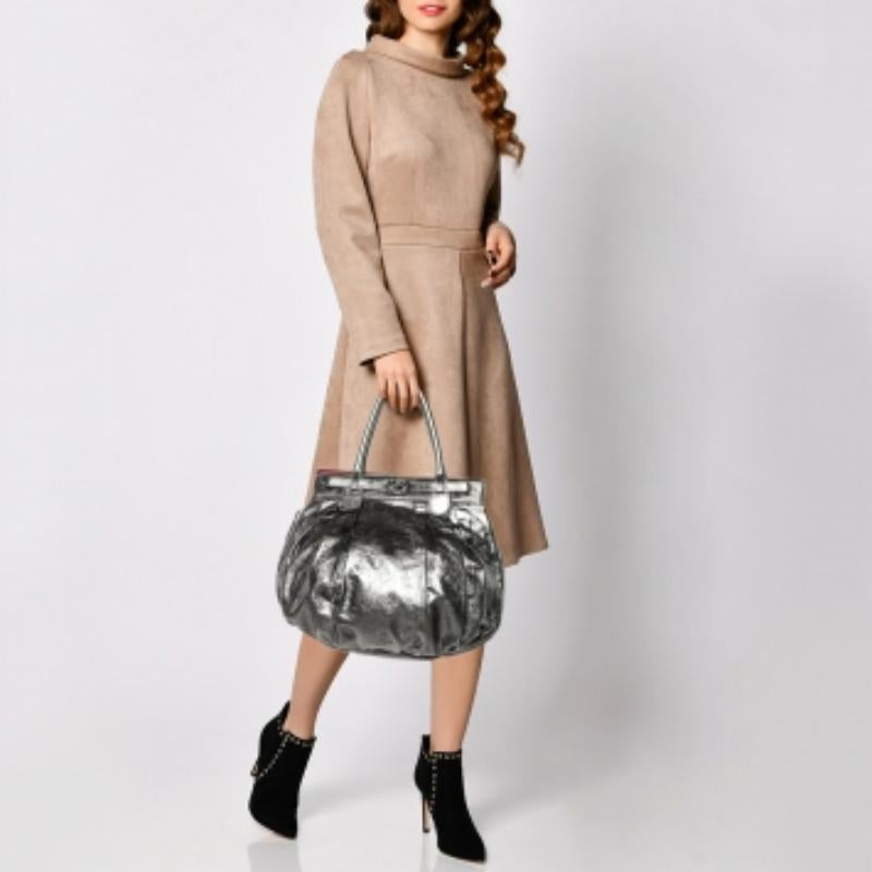 Zagliani Metallic Grey Pewter Satchel 1