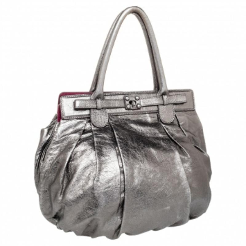 Zagliani Metallic Grey Pewter Satchel 4