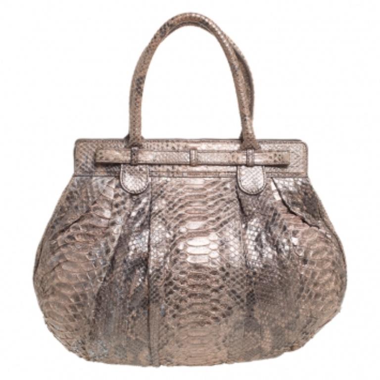 Zagliani Puffy Hobo Pitón Gris y Melocotón Metalizado Marrón en venta