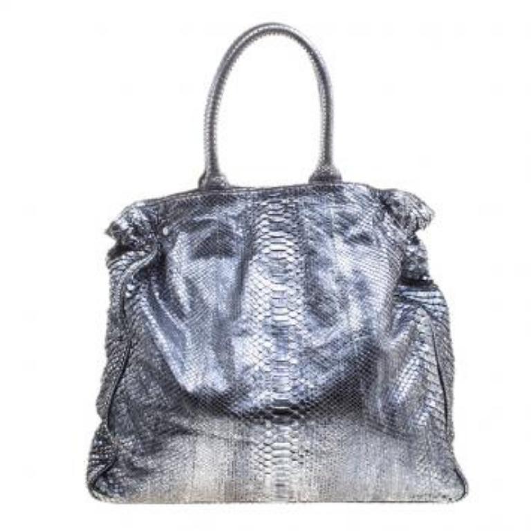 Zagliani Metallic-Python Shopper-Tasche (Grau) im Angebot
