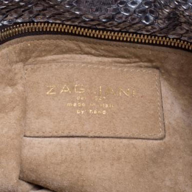 Zagliani Metallic Python Shopper Tote in vendita 3