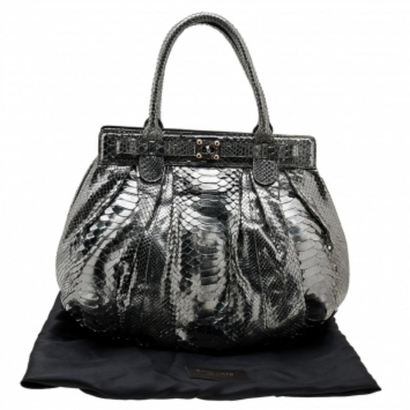 Zagliani Metallic Silver Python Puffy Hobo For Sale 7