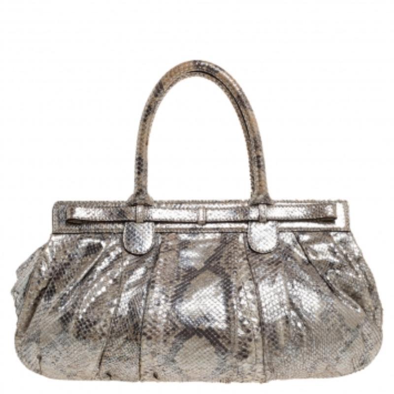 Zagliani Puffy Hobo Pitón Plateado Metalizado Plata en venta