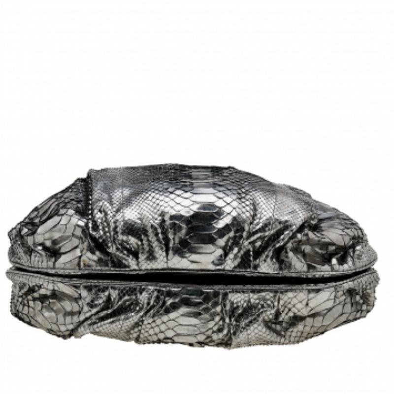 Women's Zagliani Metallic Silver Python Puffy Hobo For Sale