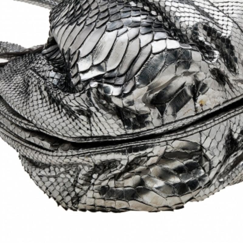 Zagliani Metallic Silver Python Puffy Hobo For Sale 1