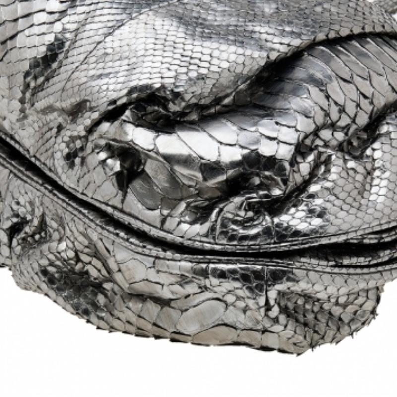 Zagliani Metallic Silver Python Puffy Hobo For Sale 2