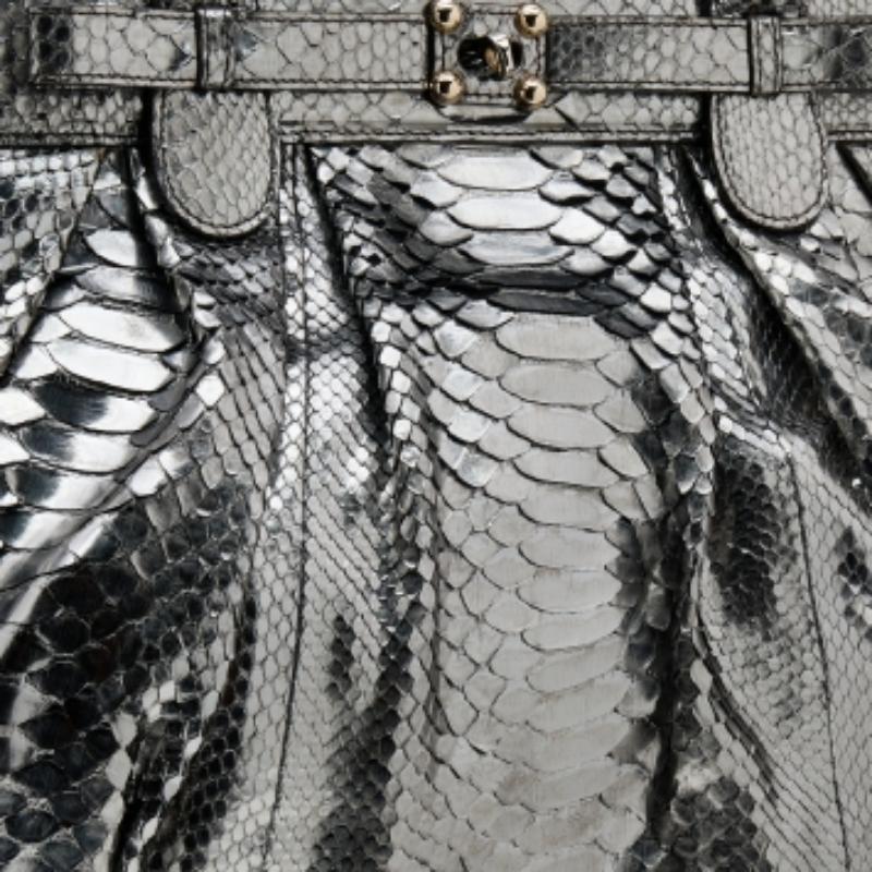 Zagliani Metallic Silver Python Puffy Hobo For Sale 3