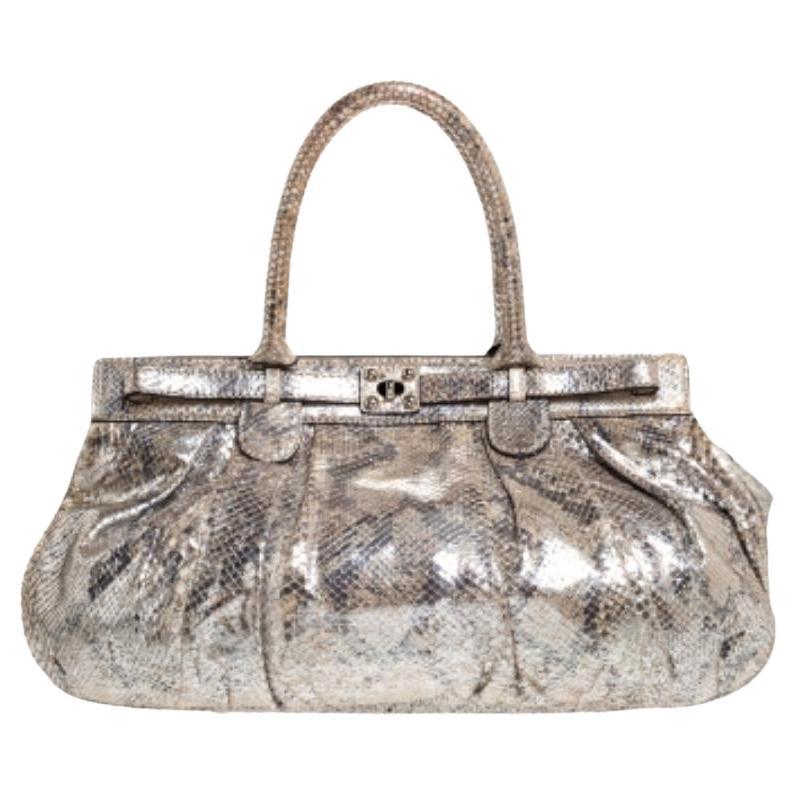Zagliani Metallic Silver Python Puffy Hobo