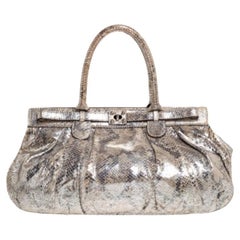 Zagliani Metallic Silver Python Puffy Hobo