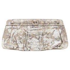 ZAGLIANI mirrored antique finished genuine python leather turnlock clutch bag