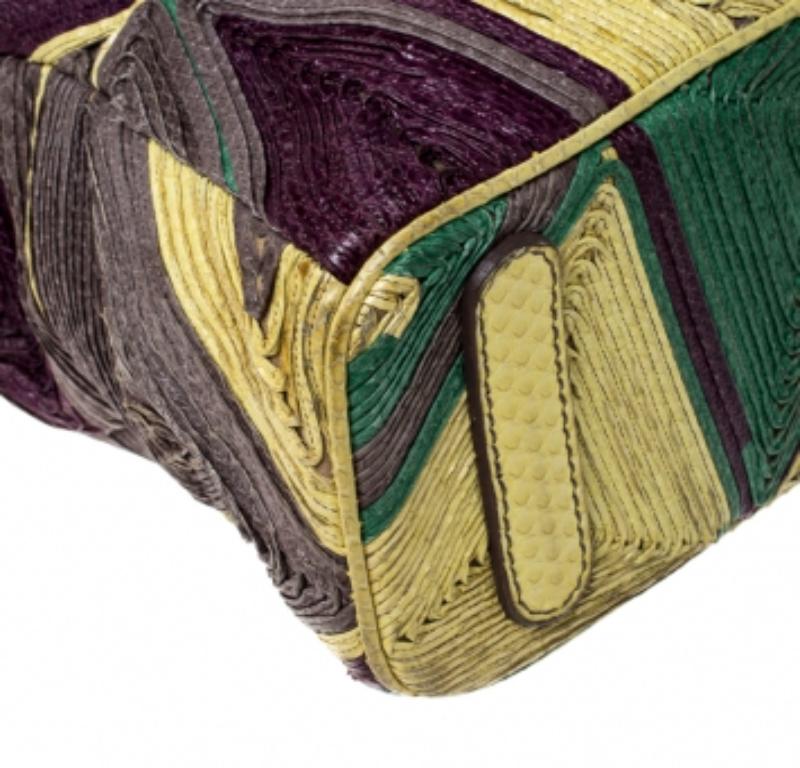 Zagliani Multicolor Woven Leather and Python Tomodachi Satchel en vente 5