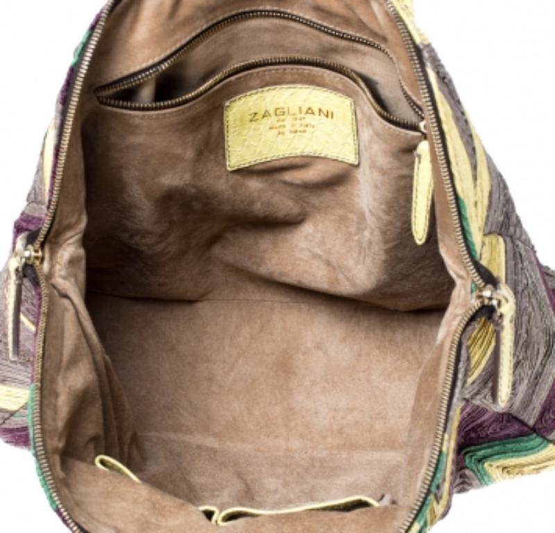 Zagliani Multicolor Woven Leather and Python Tomodachi Satchel Bon état - En vente à Dubai, Al Qouz 2