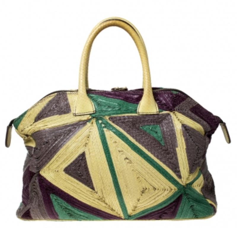 Zagliani Multicolor Woven Leather and Python Tomodachi Satchel Pour femmes en vente