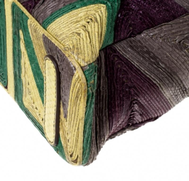 Zagliani Multicolor Woven Leather and Python Tomodachi Satchel en vente 4