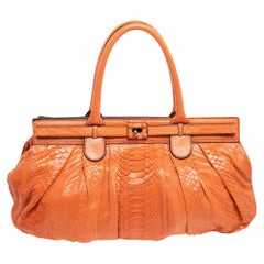 Zagliani Orange Python Leather Puffy Satchel