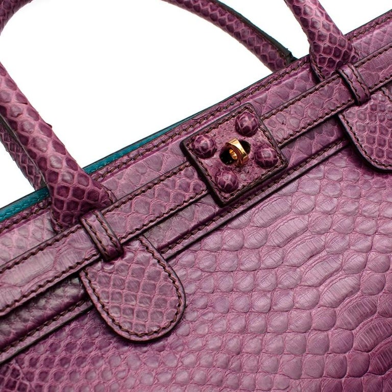 Zagliani Purple Python Skin Top Handle Bag For Sale 5