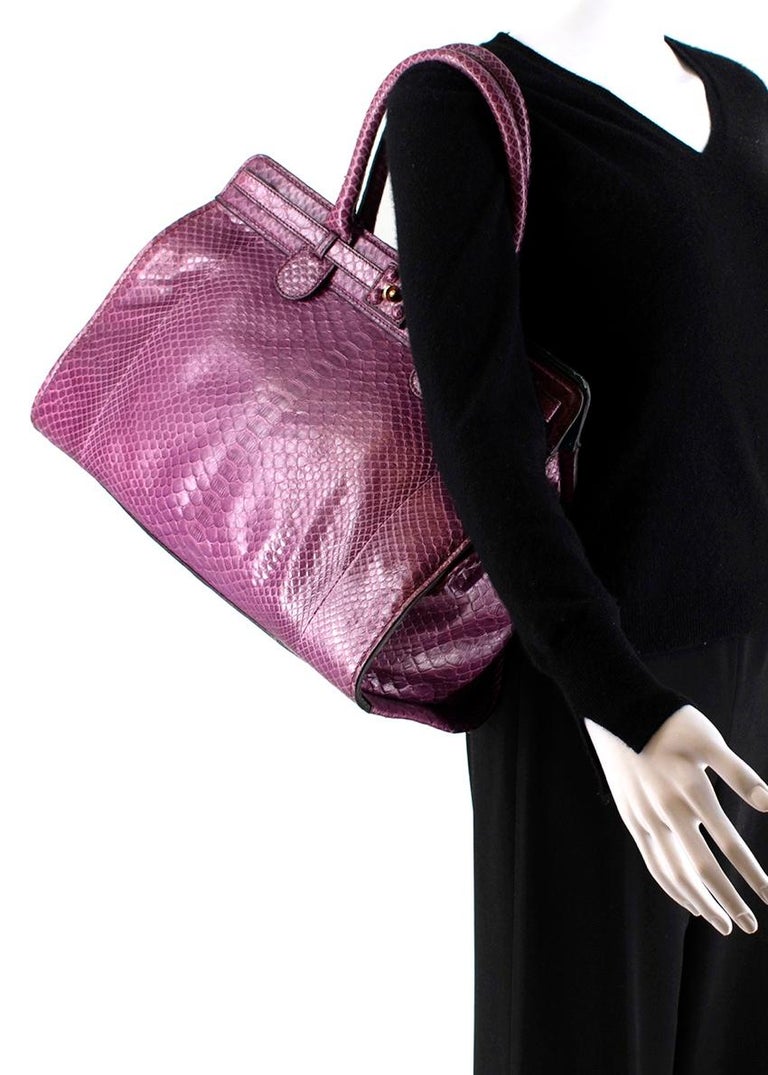 Zagliani Purple Python Skin Top Handle Bag For Sale 2