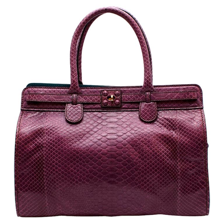 Zagliani Purple Python Skin Top Handle Bag For Sale