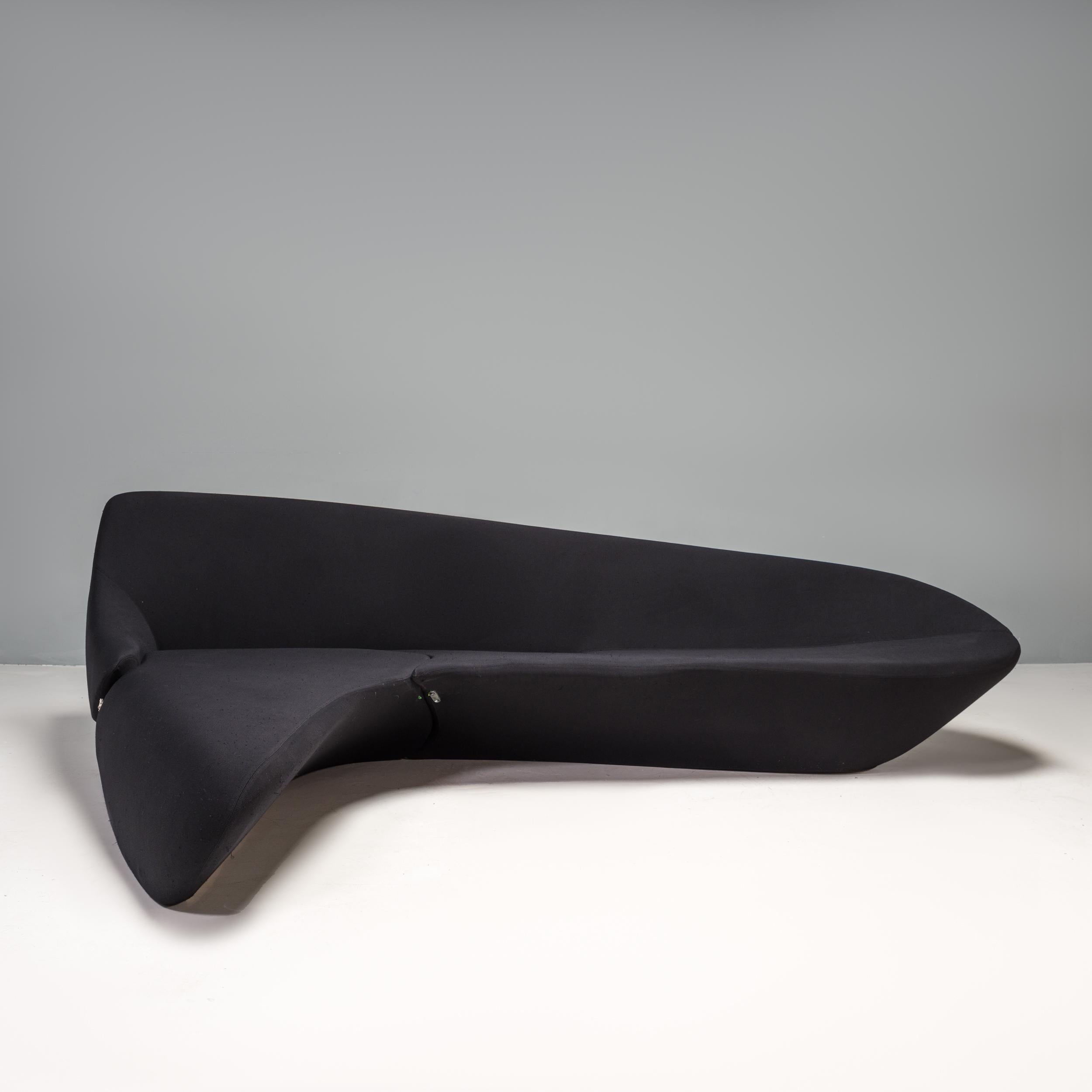 Originally designed by Zaha Hadid in 2007, the Moon sofa draws on the sculptural shapes of Hadid’s architectural designs.

The moon sofa has a distinctive silhouette with intersecting curvilinear shapes that gives the impression of being a single