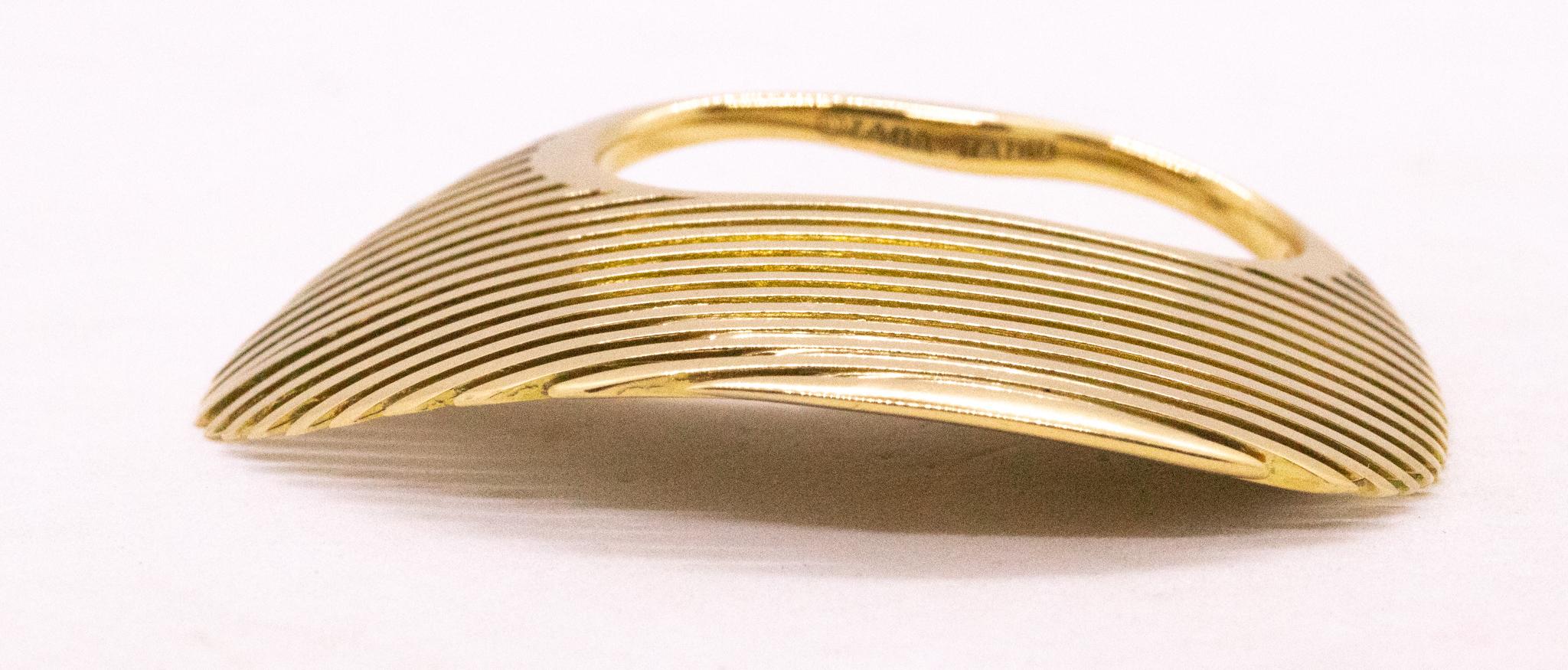 Modern Zaha Hadid for Georg Jensen 18kt Yellow Gold Lamellae Optical Double Finger Ring