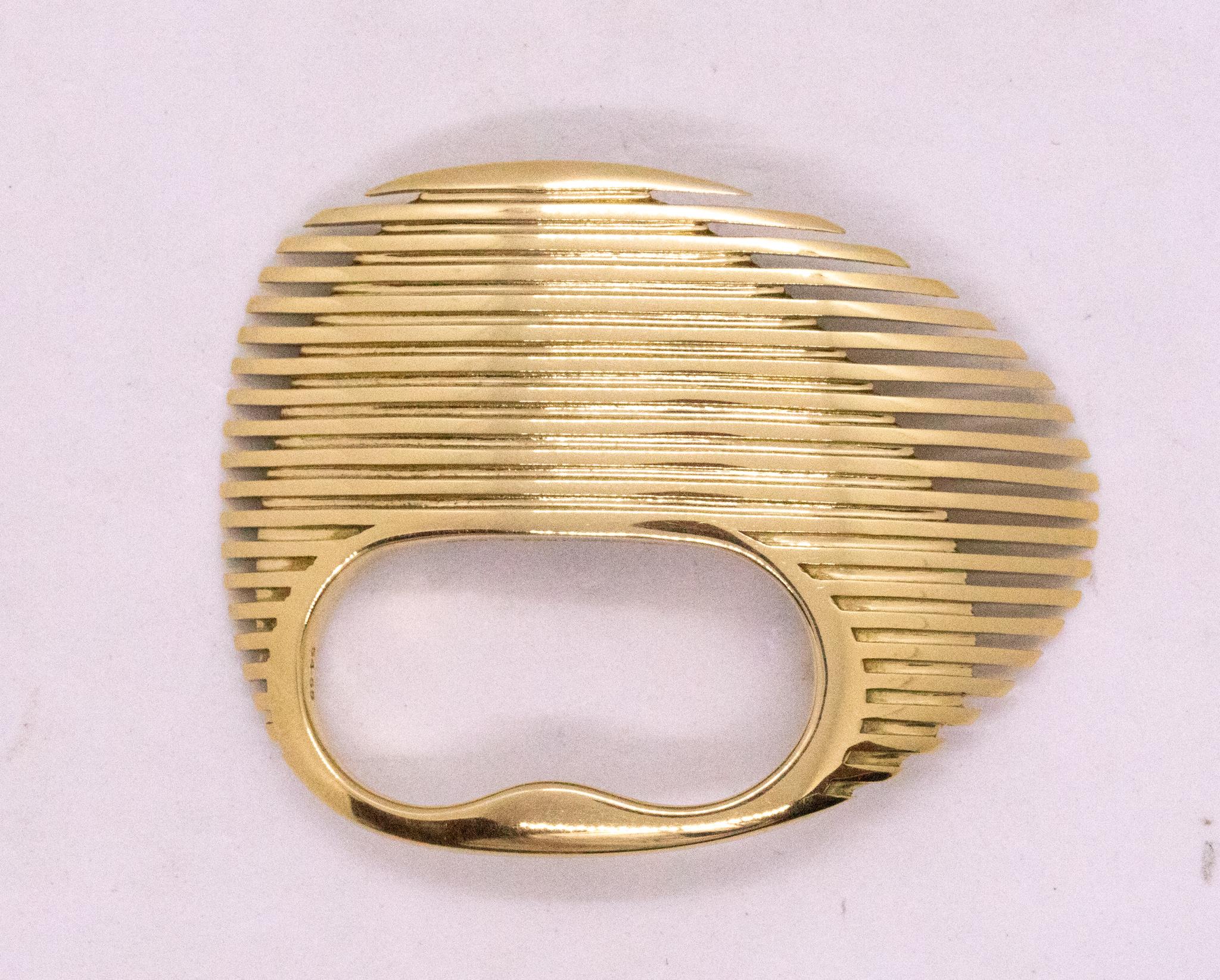 Zaha Hadid for Georg Jensen 18kt Yellow Gold Lamellae Optical Double Finger Ring In Excellent Condition In Miami, FL