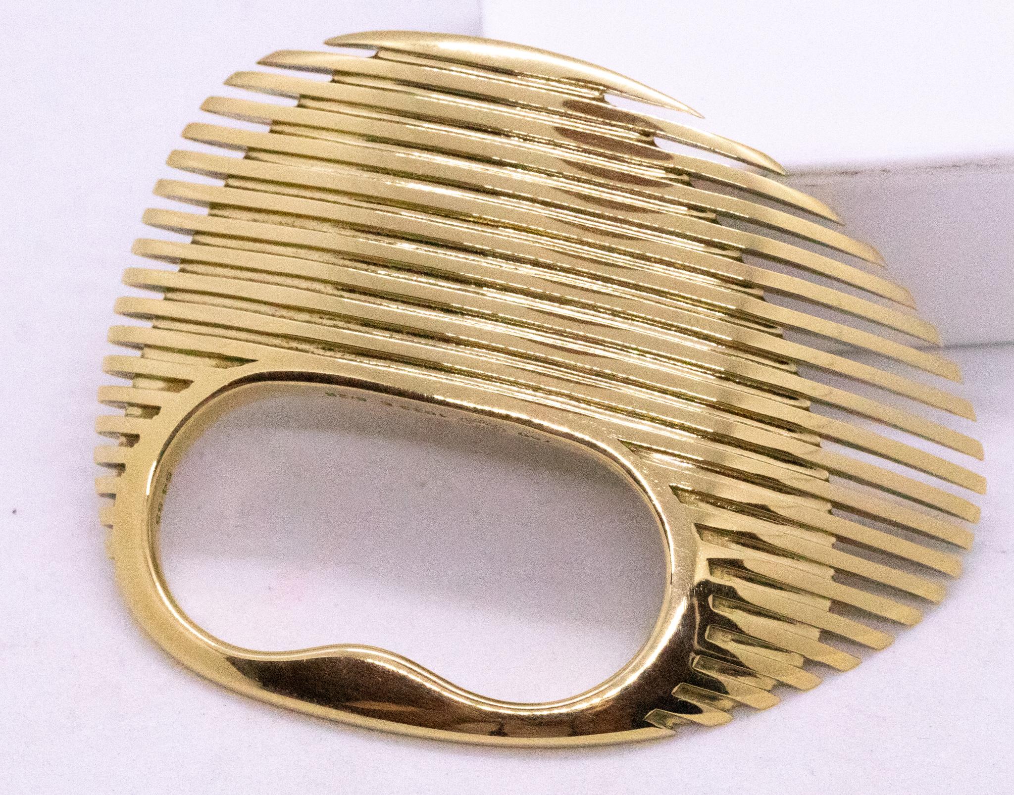 Women's or Men's Zaha Hadid for Georg Jensen 18kt Yellow Gold Lamellae Optical Double Finger Ring