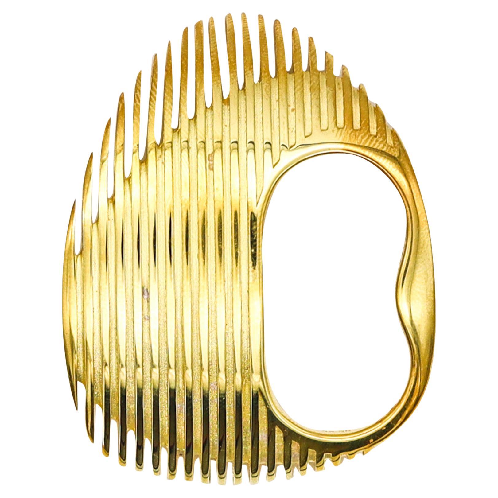 Zaha Hadid For Georg Jensen Lamellae Double Ring Sterling With 18Kt Gold Vermeil For Sale