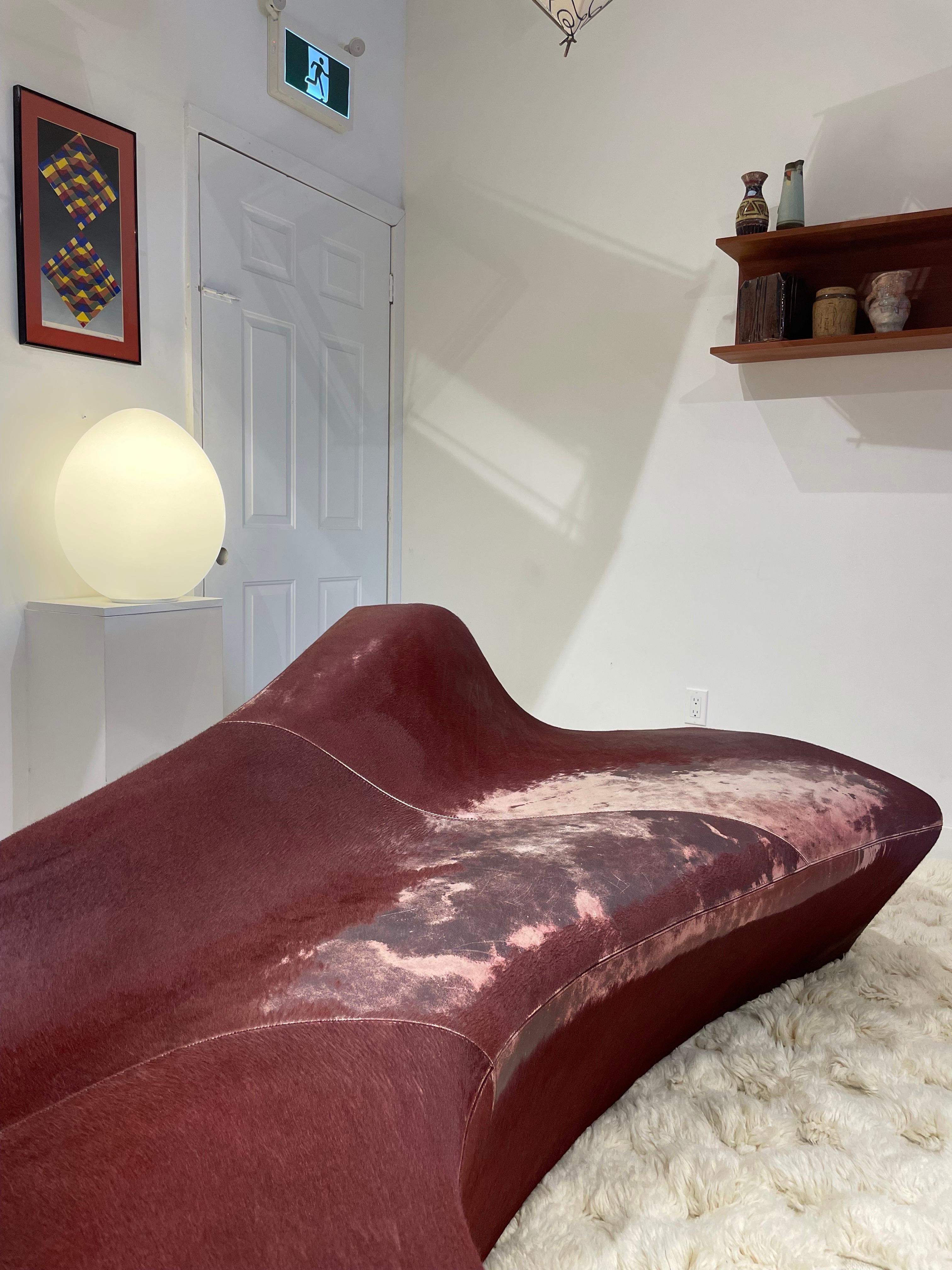 Zaha Hadid Merlot Pony Moraine Sofa In Distressed Condition In Toronto, ON