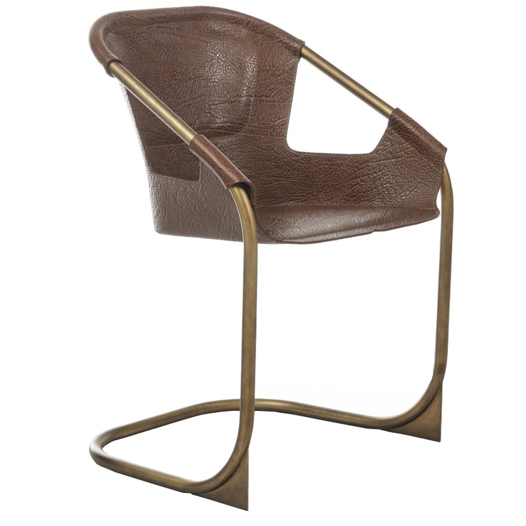 Zahir, Contemporary Dining Chair in Leather with Aged Brass Legs For