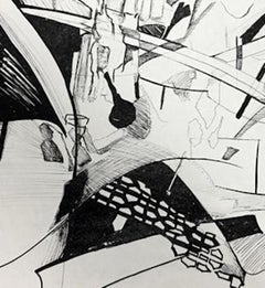 "Eastern Landscape", in Asian scroll style , uses black and white on Mylar