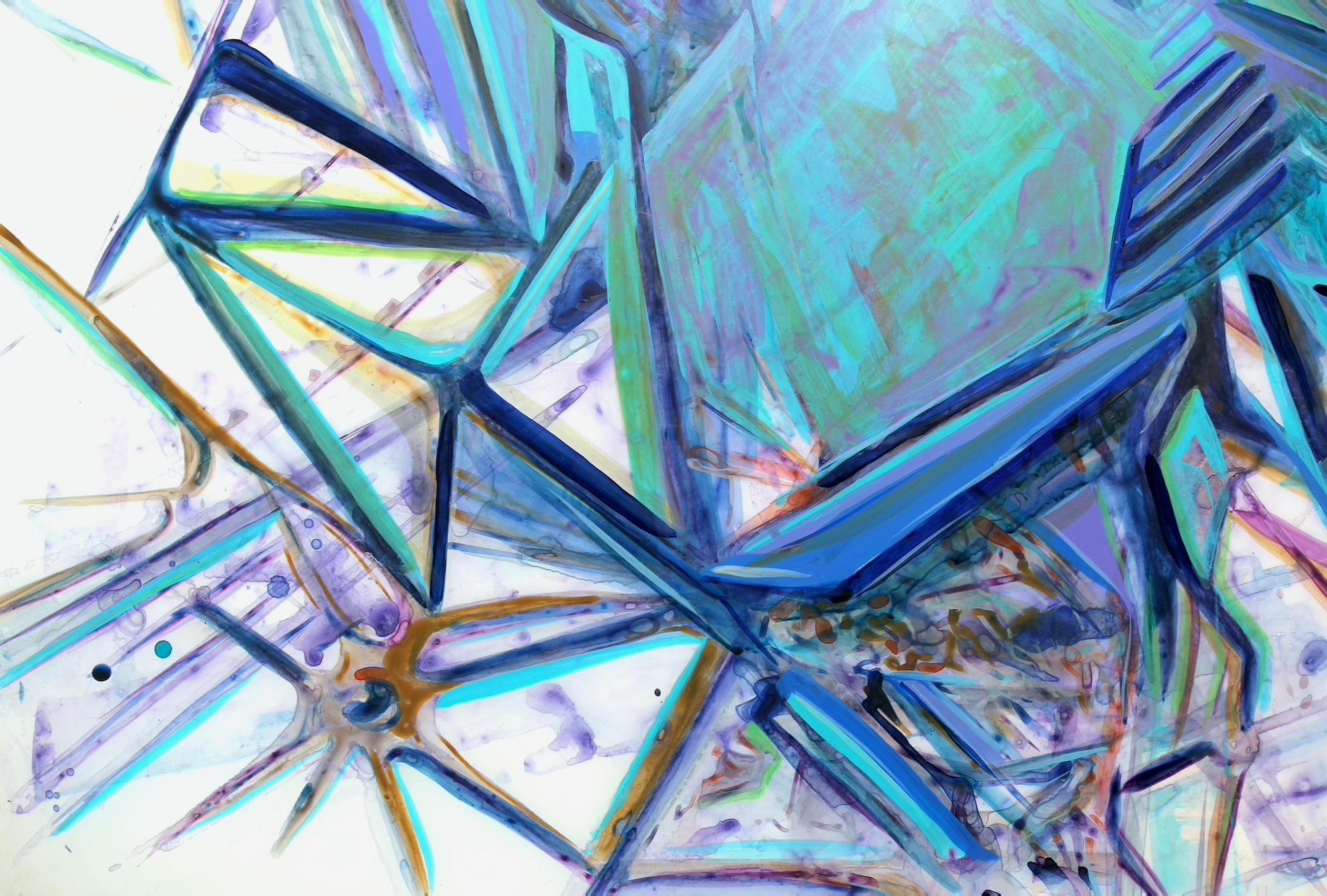Harmony of Triangles, jewel toned gestural architectural abstract  - Painting by Zahra Nazari