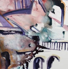 "Village", a hamlet in the mountains, abstracts architecture in pinks an violets