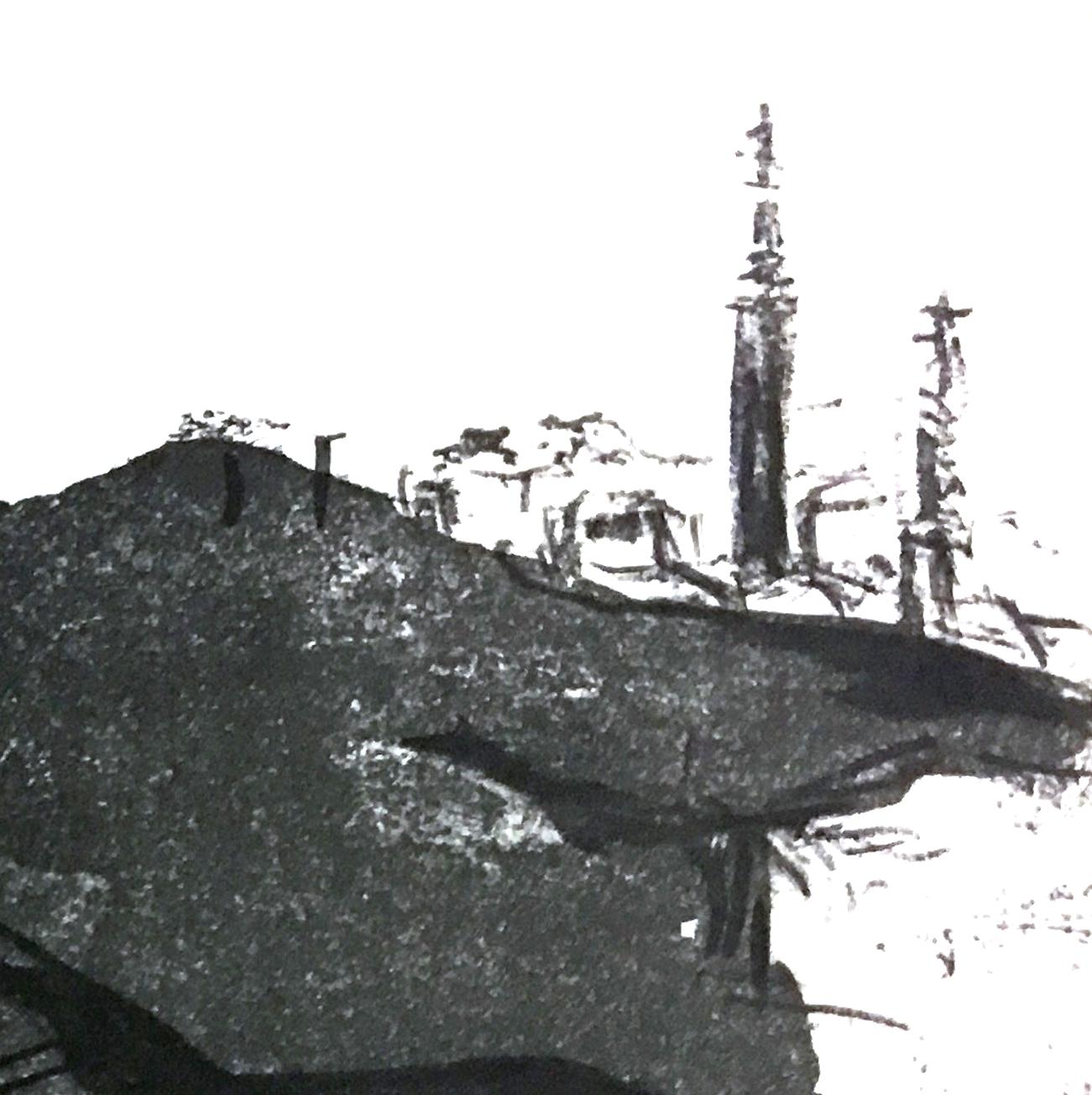 “Landscape number 11” black and white landscape abstracts a distant city view  - Art by Zahra Nazari