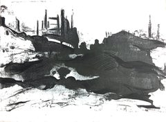 “Landscape number 11” black and white landscape abstracts a distant city view 