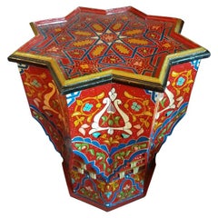 Zahra Painted and Carved Moroccan Star Table, Red
