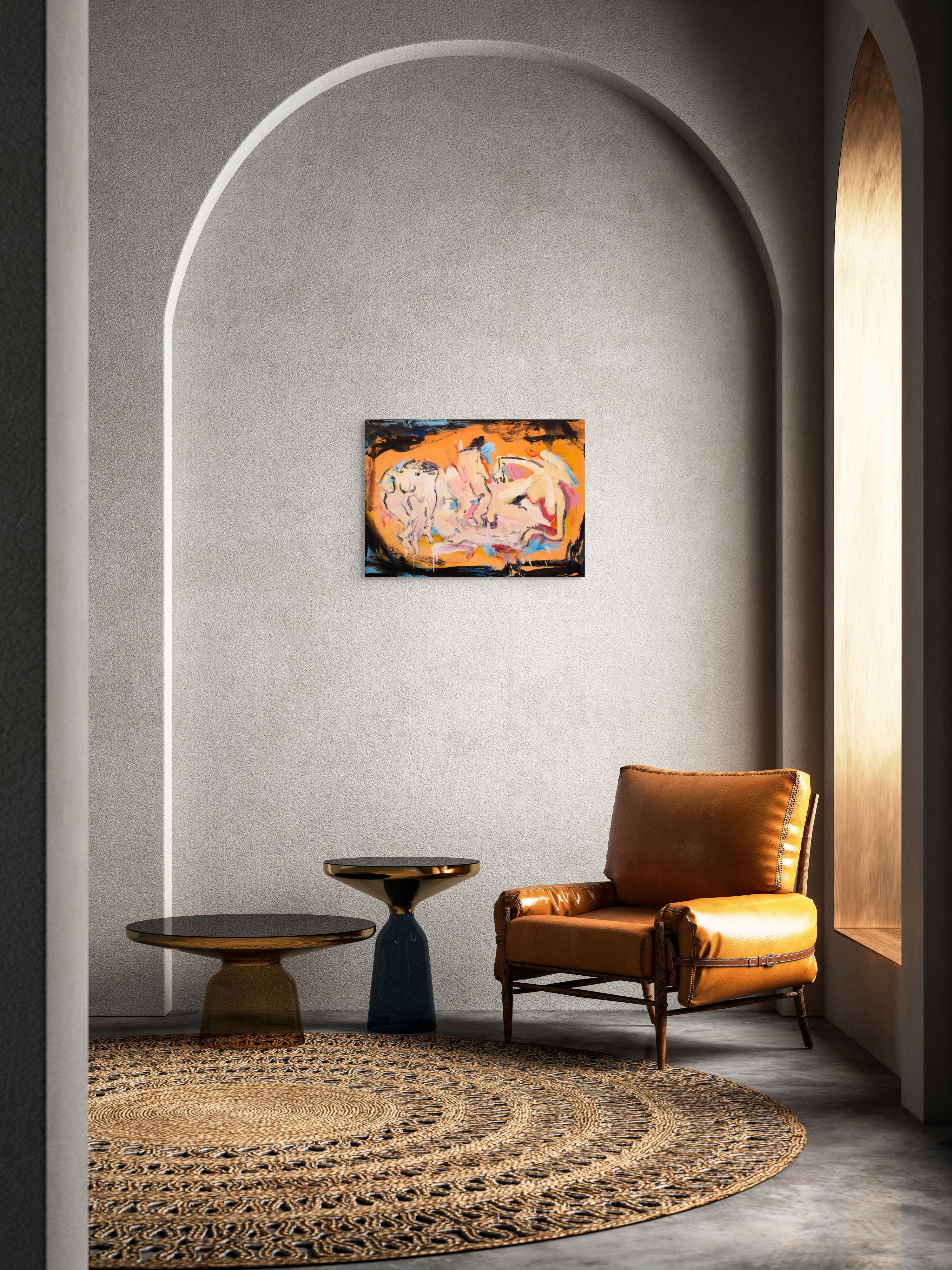Each Other - Beige Abstract Painting by Zahra Shahcheraghi 