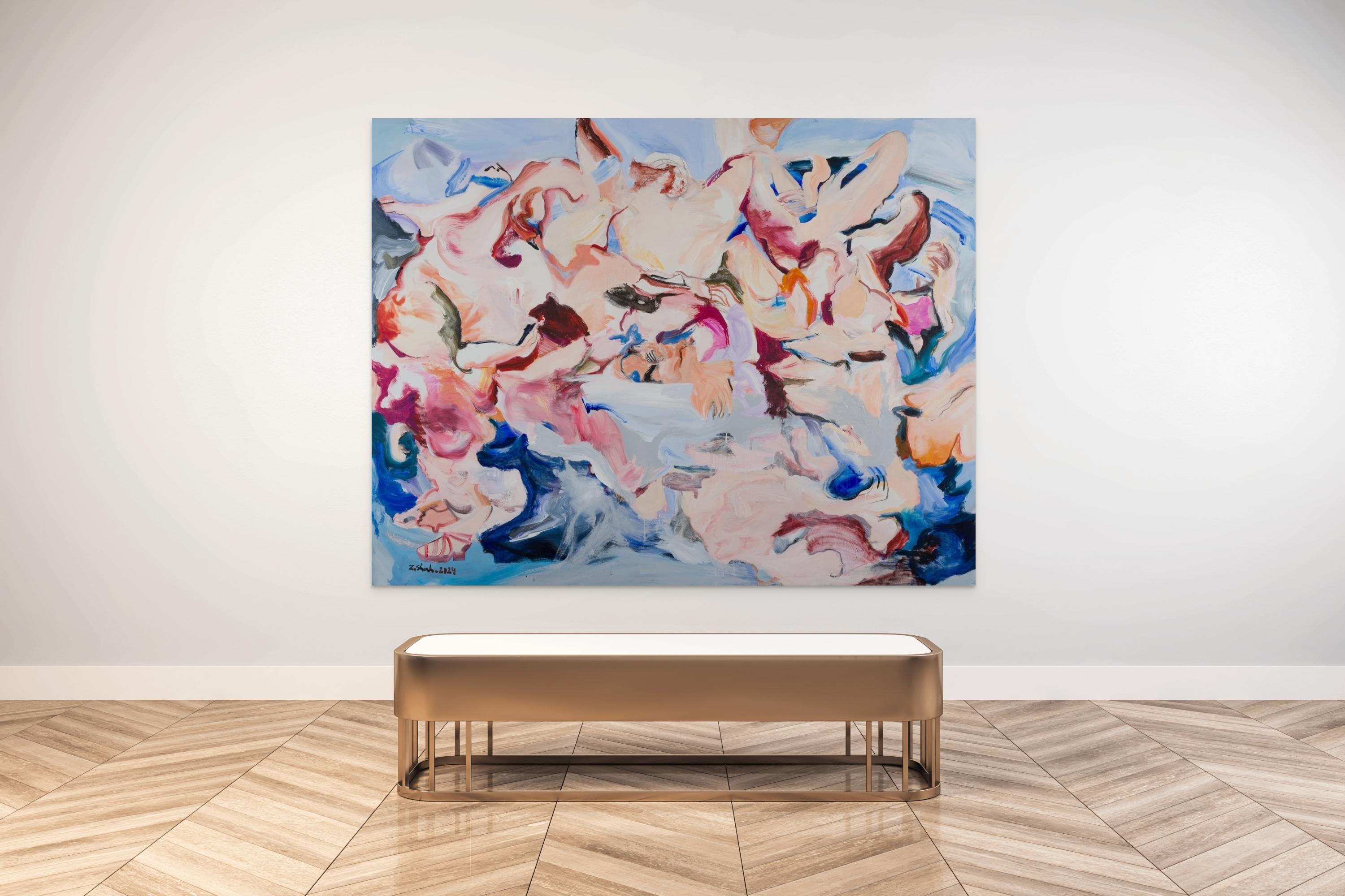 Sans titre de la série Les enchanteurs du ciel - Expressionnisme abstrait Painting par Zahra Shahcheraghi 