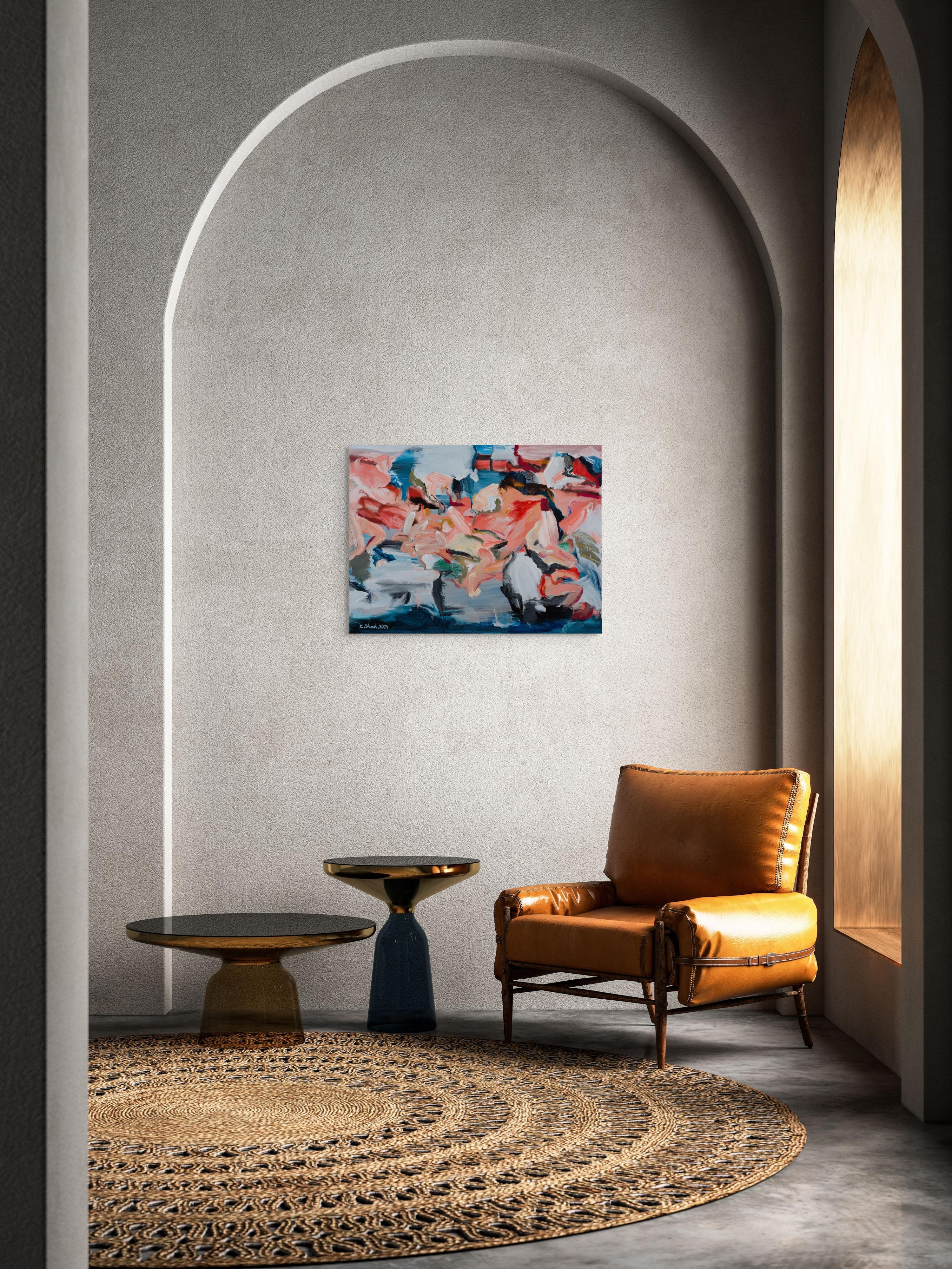 Untitled from - The nobles of paradise series - Gray Abstract Painting by Zahra Shahcheraghi 