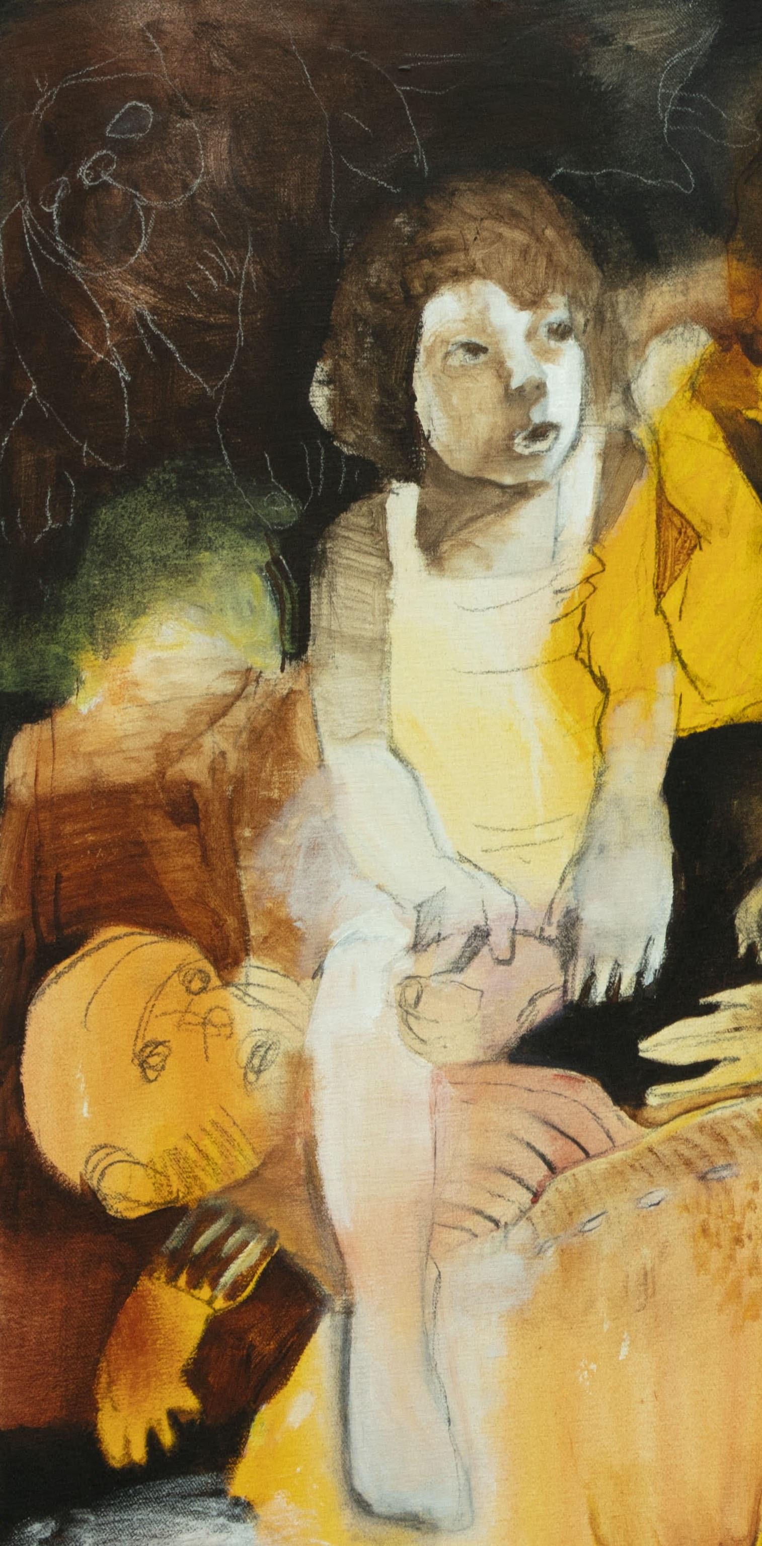 Intime Zahra Zeinali Art du 21e siècle Art contemporain iranien Portrait jaune en vente 3