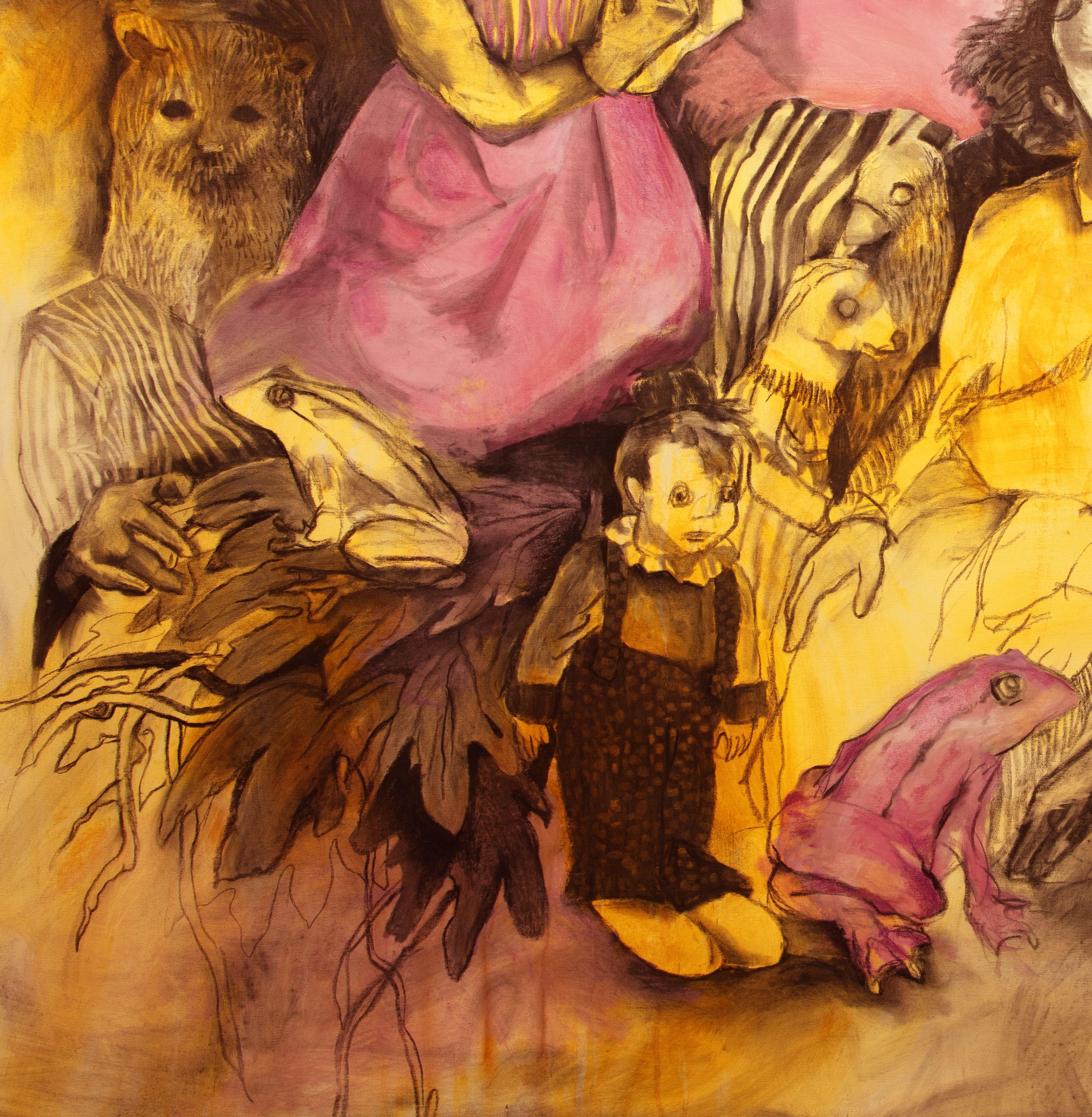 Masque #1 Zahra Zeinali Peinture contemporaine Femme artiste iranienne art couleur rose en vente 2