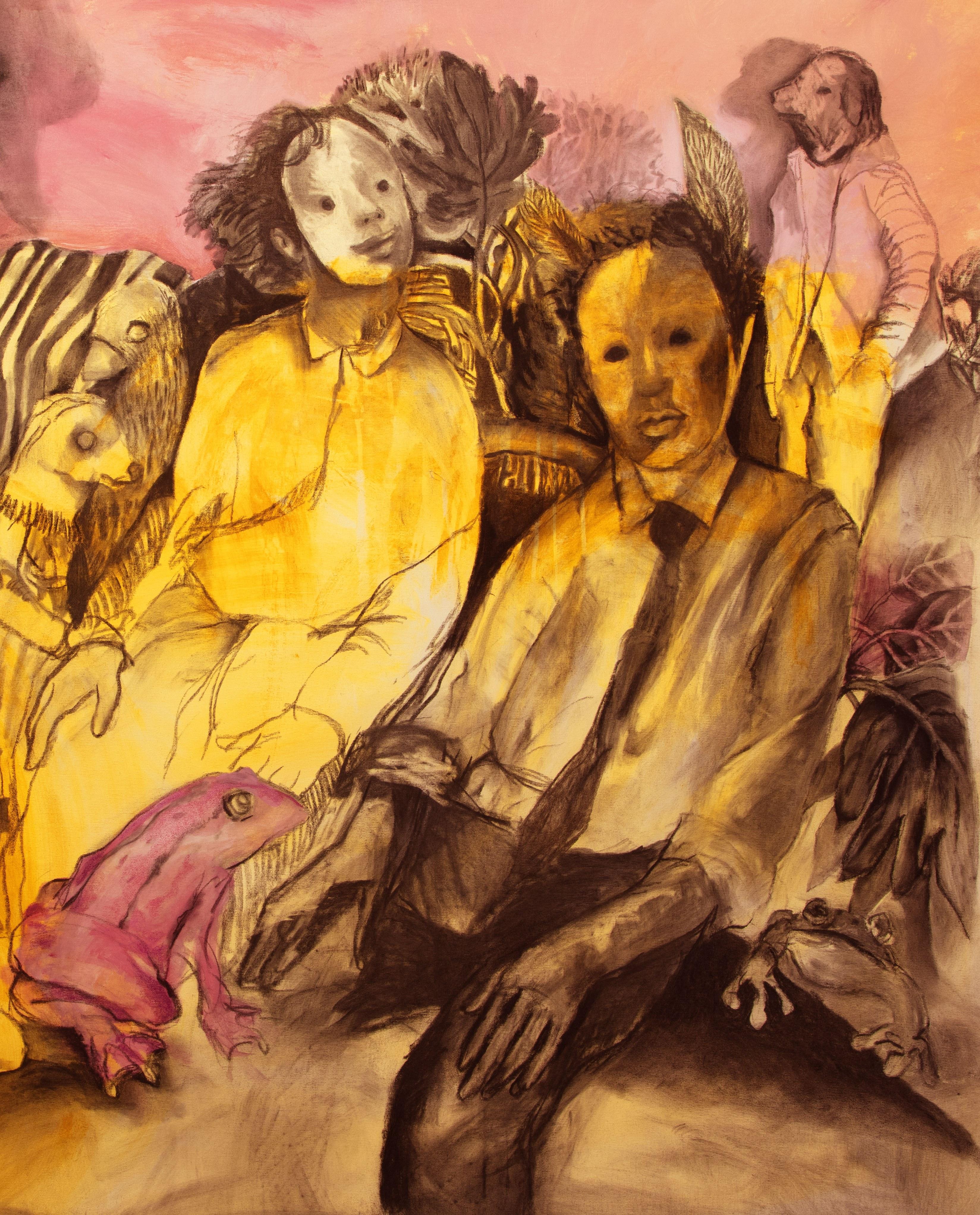 Masque #1 Zahra Zeinali Peinture contemporaine Femme artiste iranienne art couleur rose en vente 3