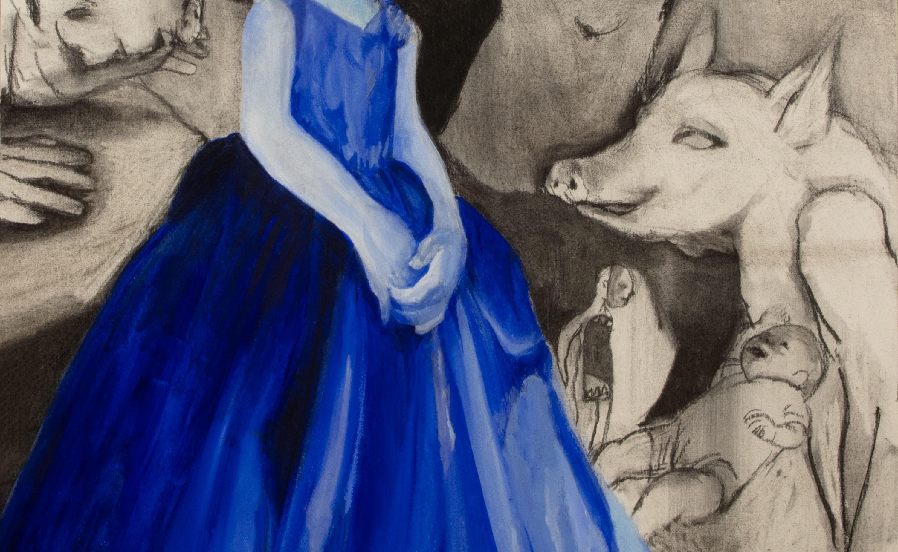 Masque #2 Zahra Zeinali Peinture contemporaine Artiste iranienne art animal cochon bleu en vente 2
