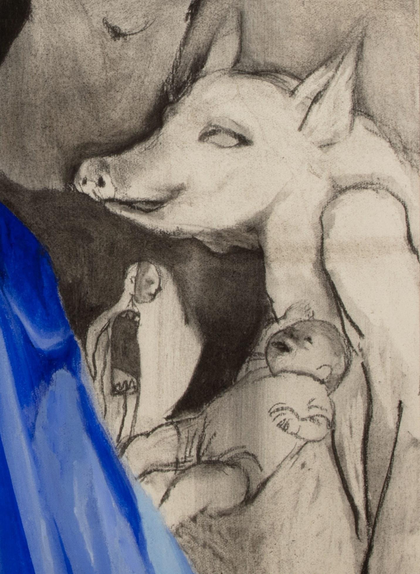 Masque #2 Zahra Zeinali Peinture contemporaine Artiste iranienne art animal cochon bleu en vente 4