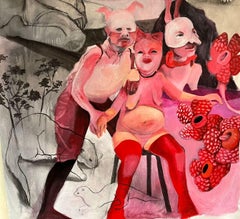 Maschera #5 Zahra Zeinali Pittura contemporanea Artista iraniana Arte bambola bambina rosa