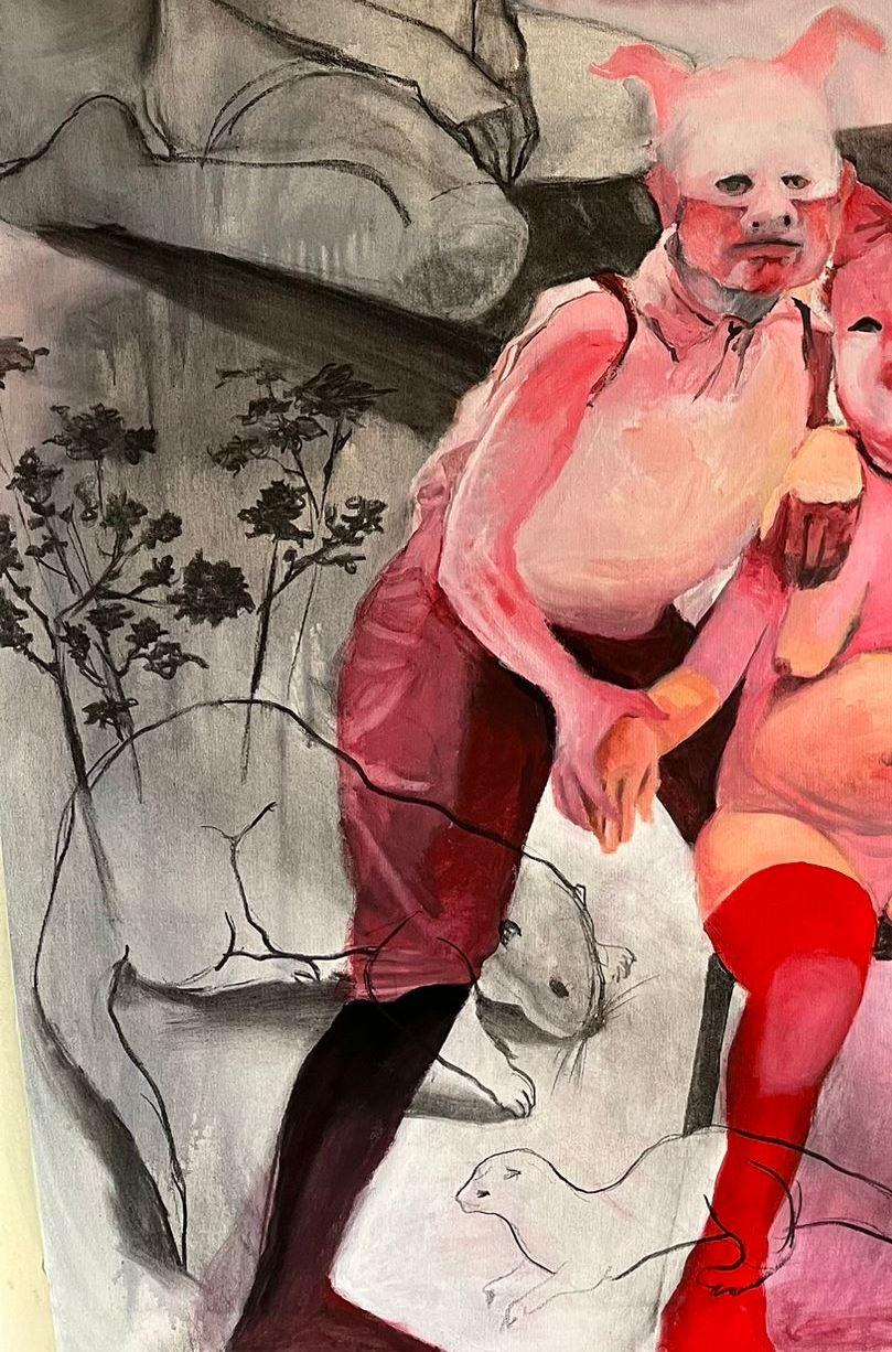 Máscara nº 5 Zahra Zeinali Pintura contemporánea Artista iraní arte muñeca niña rosa en venta 4