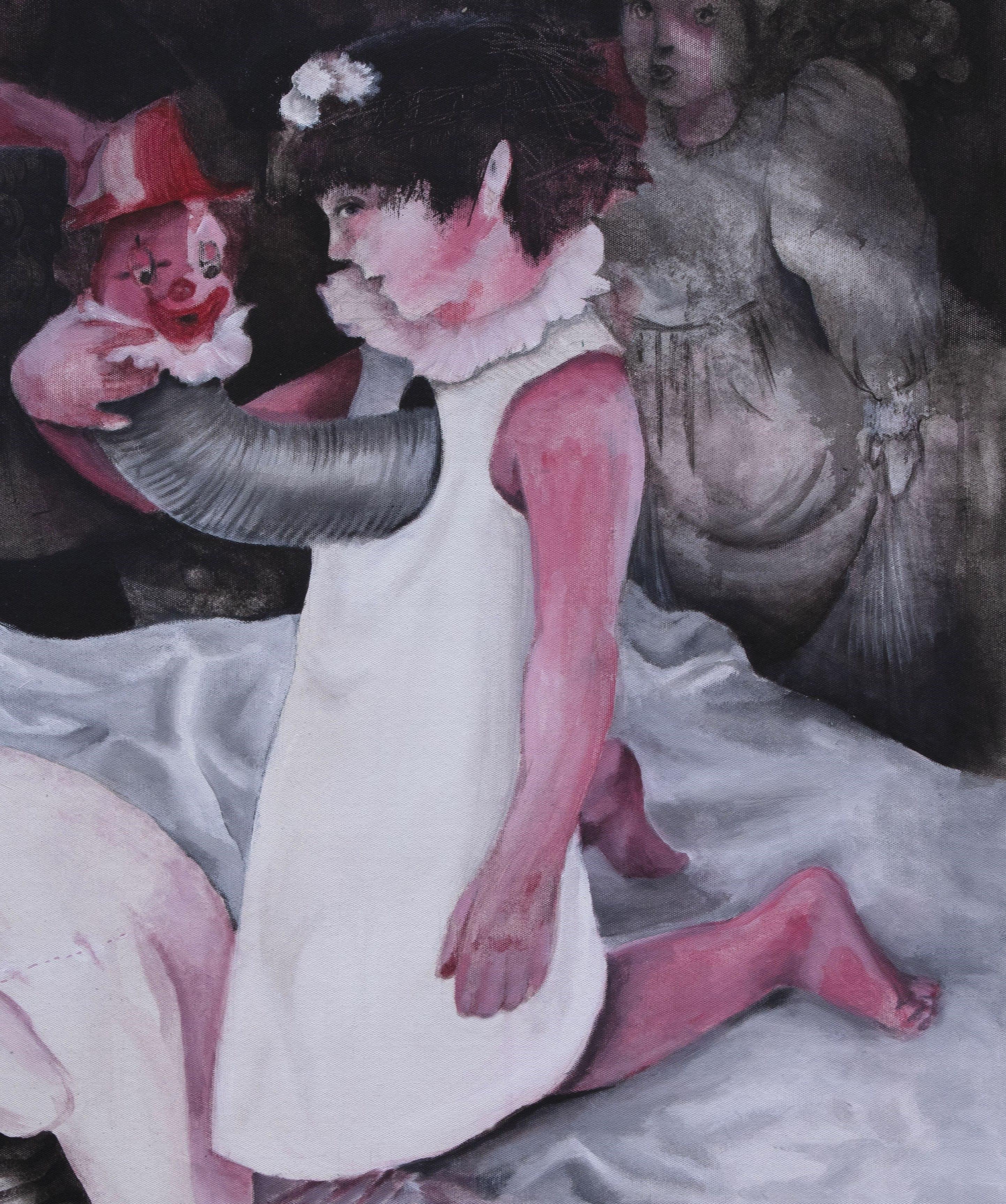 REM #6 Zahra Zeinali Siglo XXI Pintura iraní mundo infantil muñeca rosa en venta 1